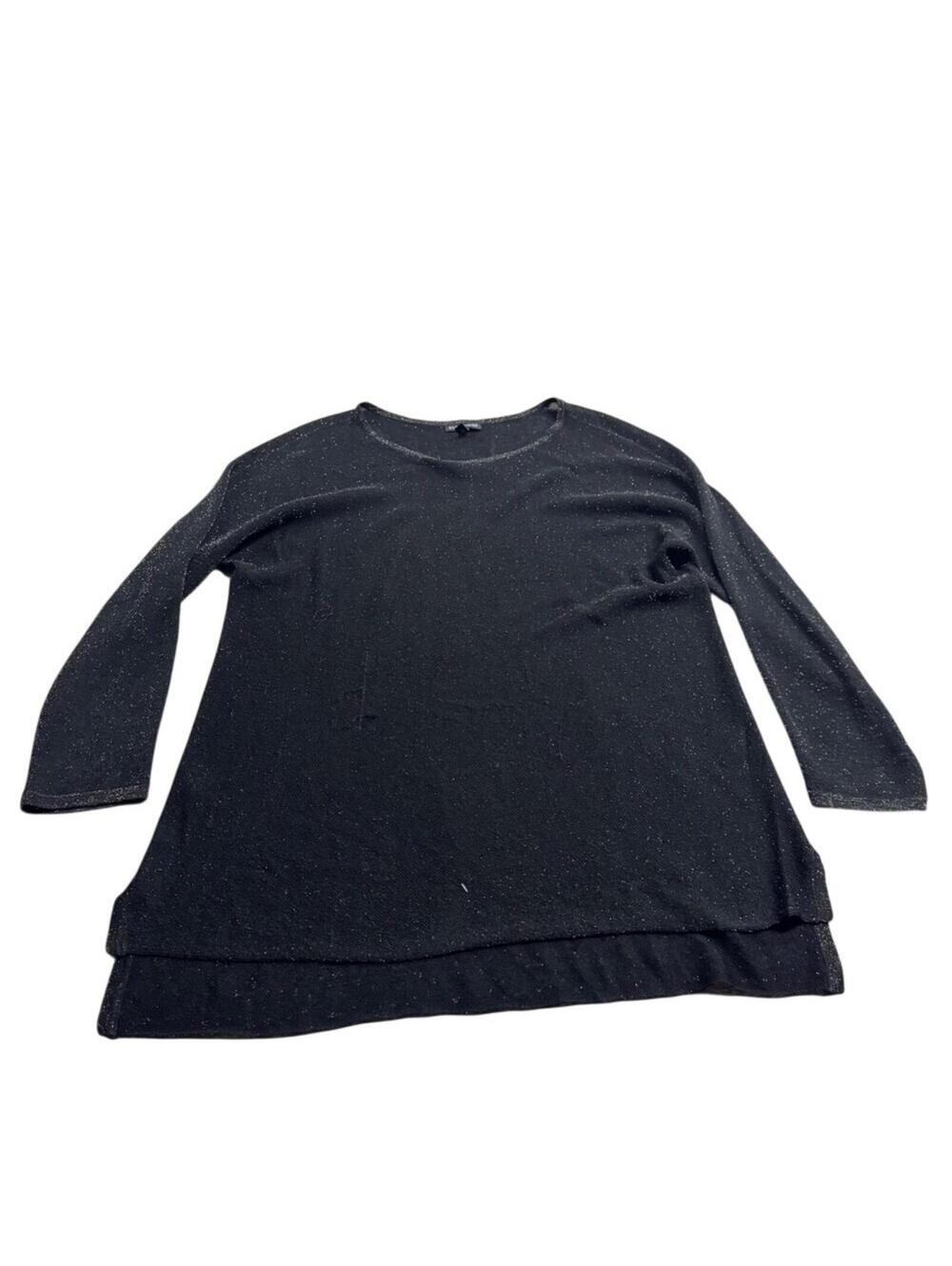 Eileen Fisher Black Linen Shimmer Sparkle Long- Sleeve S/L Quiet Luxury Preppy